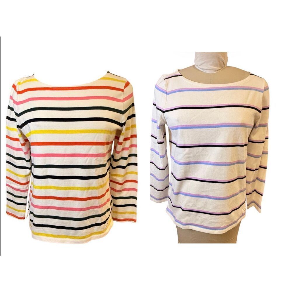 Talbots Striped Cotton Multicolor Long Sleeve Boatneck Pullover Shirt LP Set of